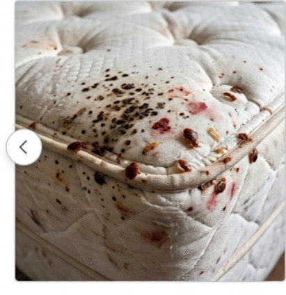 Avant traitement : matelas avec infestation sévère de punaises de lit