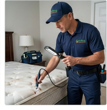 Pendant le traitement : technicien certifié inspectant le matelas